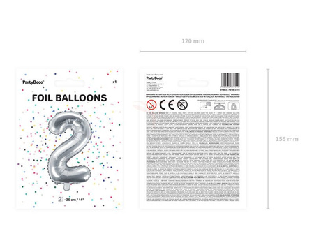 Balon foliowy - Cyfra "2" - Srebrny - 35 cm 